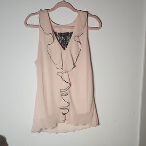 BCX Cream Sleeveless Blouse with Ruffle Trim